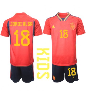 Spanien Jordi Alba #18 Hemmaställ Barn VM 2022 Kortärmad (+ Korta byxor)